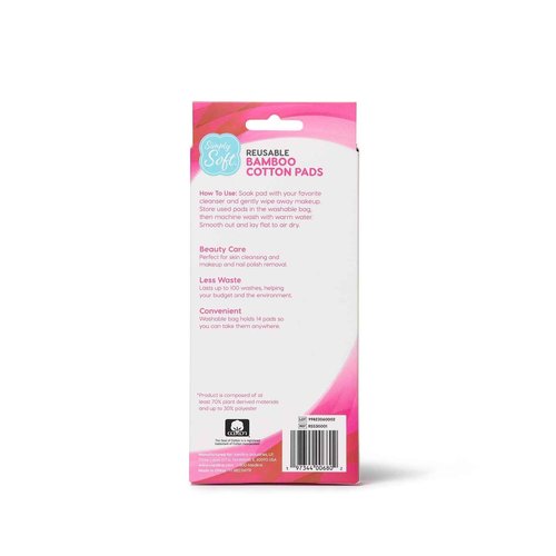 Simply Soft Reusable Cotton Rounds, 14 Count, Makeup Remover Pads for All Skin Types, Sustainable, Minimizes Waste, Dermatologically Tested (7 Rounds and 7 Squares with 1 Washable Mesh Bag)