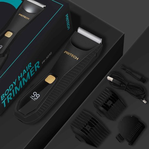 PRITECH Body Hair Trimmer for Men - Waterproof Pubic Hair Ball Trimmer, Ceramic Blade Body Shavers for Men with USB-C Charging, Wet & Dry Use & Nick-Free Design, Sensitive Skin Safe (Black)