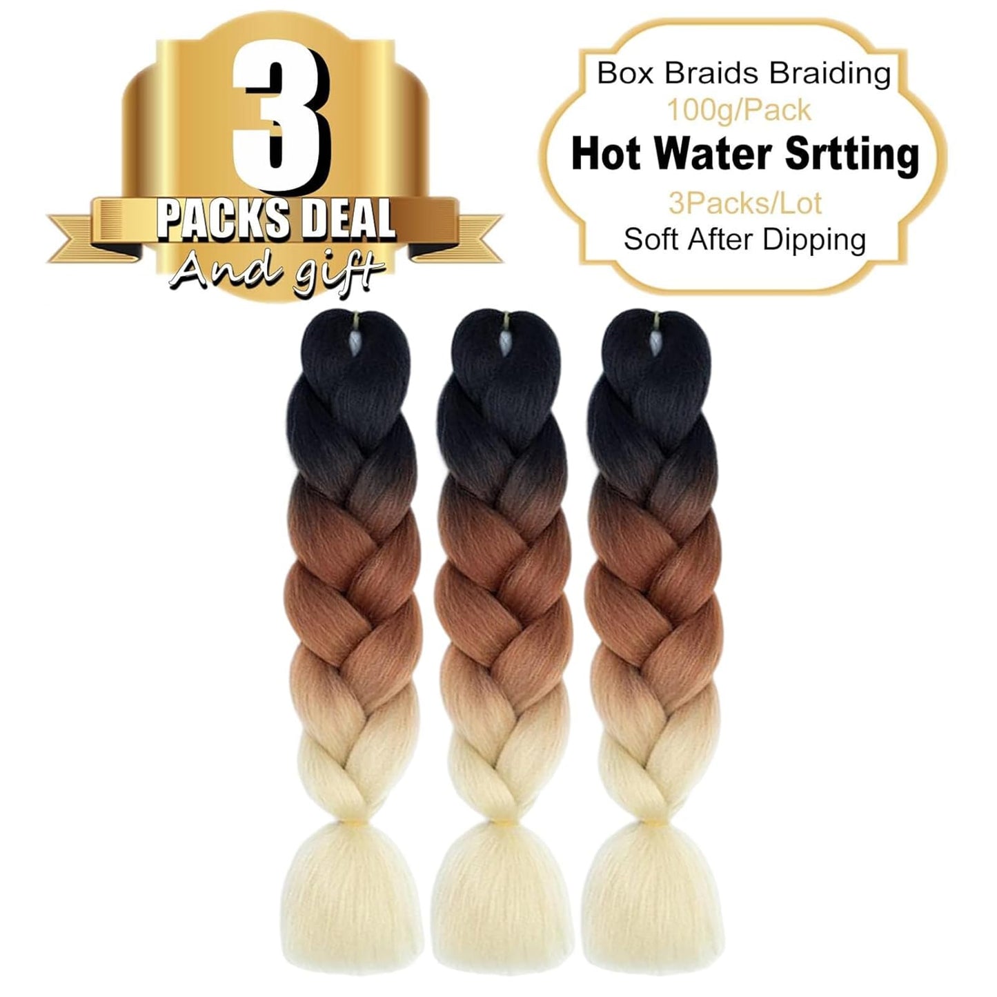 Ombre Braiding Hair Extensions for Women 6 Packs/24 Inch Braiding Hair Fiber Crochet Hair for Box Braids Senegal Twist Hair Extensions(24" (Pack of 6),black/1#)