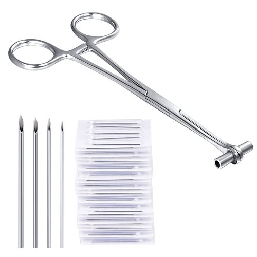 DJCIW Septum Piercing Clamps, 316L Stainless Steel Septum Forceps with 20Pcs Piercing Needles 14G 16G 18G 20G for Nose Septum Piercing
