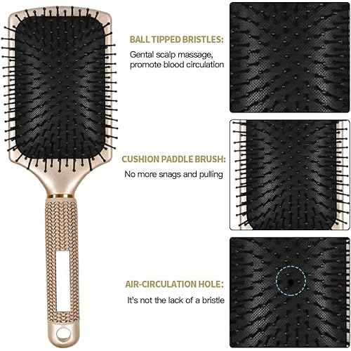 Aozzy 8Pcs Curly Hair Brush Set, Hair Brushes for Women, Round Brush for Blow Drying, Paddle Brush, Fit for Detangling Wet Long Thick Hair, Spray Bottle for Curly Wavy Hair, Family Daily Care (Golden)