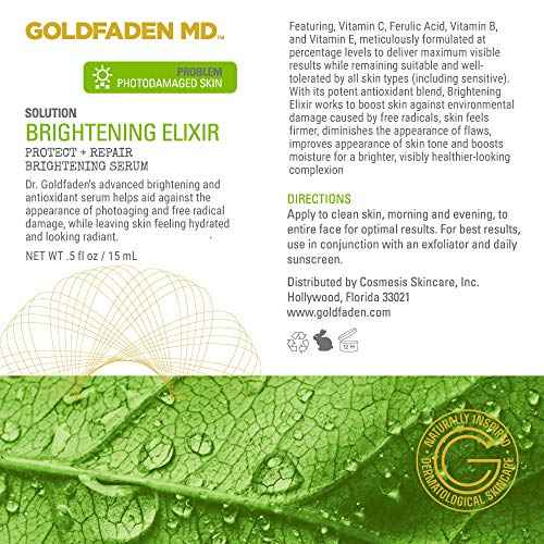 GOLDFADEN MD Brightening Elixir | Serum w/Vitamin C, Ferulic Acid, Vitamin B & Vitamin E | Helps Aid Against The Appearance Of Photoaging | Leaves Skin Feeling Hydrated & Looking Radiant .5 fl oz