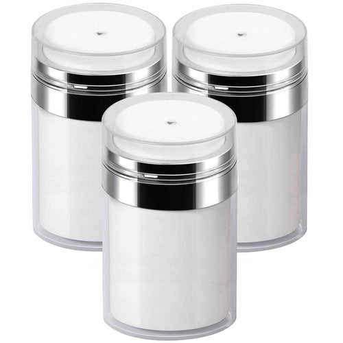 3Pack 3.5Oz Airless Pump Jars Lotion Container, Pump Bottle Dispenser Moisturizer Containers, Empty Makeup Bottle Cosmetic Jar