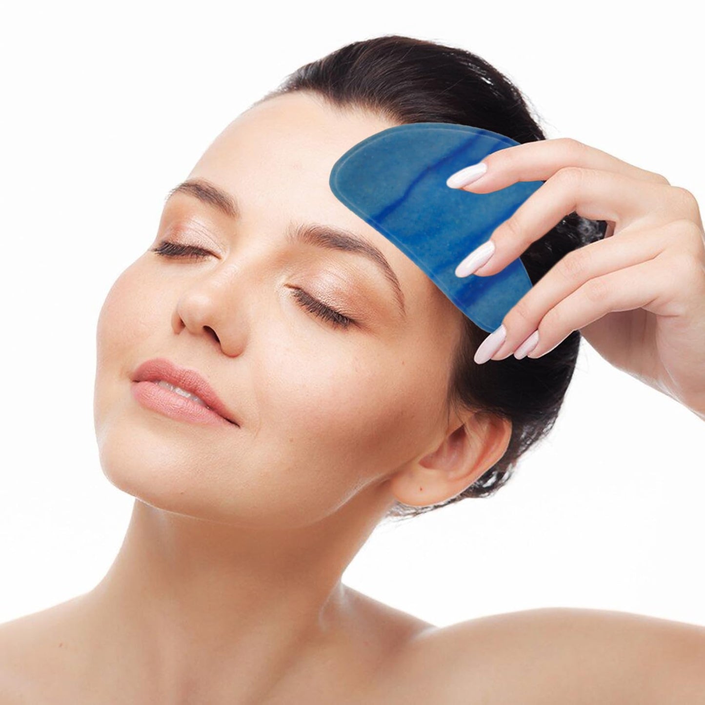 Contrybox Gua Sha Facial Tools, Jade Guasha Tool for Face & Eye Gua Sha Stone for Puffiness Reducing & Jawline Sculpting Face Stone Gua Sha Tools for Skin Care Woman GuaSha Stone Tool, Blue