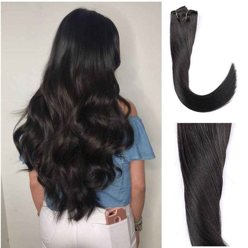 Clip in Hair Extensions Human Hair New Version Thickened Double Weft Brazilian Hair 140g 8pcs Per Set Remy Hair Silk Straight Soft Thick Natural Black Full Head Clip In(18" #1B)