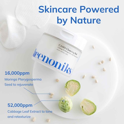 keenoniks One-step Korean Cleansing Pad- Deep Cleans, Smooths & Hydrates Skin in 30 Seconds | Gentle Exfoliating Dual Pads, 3.2 Inch XL Size (70 Pads)