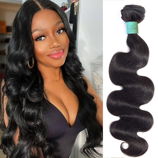 AnJudyReid 12A Human Hair Bundles Body Wave 18inch One Bundle 100% Unprocessed Brazilian Virgin Hair Bundles Double Weft Weave Body Wave Bundles Human Hair Natural Black Color