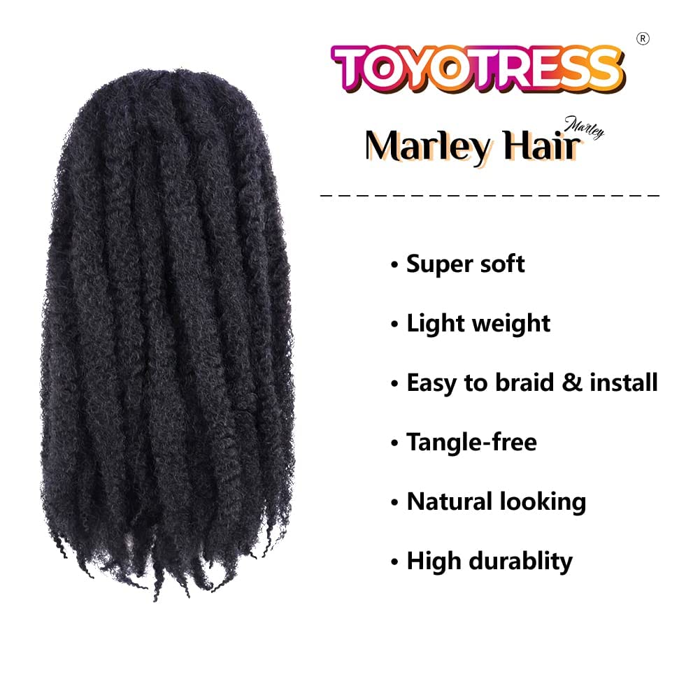 Toyotress Marley Twist Braiding Hair - 20 Inch Dark Brown Long Marley Hair For Faux Locs, Afro Kinky Curly Marley Twist Crochet Hair Synthetic Crochet Braids (20 Inch, 2-6P)