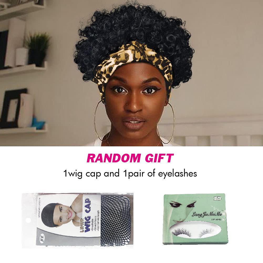 Allyreetress Short Wigs for Black Women Afro Wigs for Black Women Headband Wig with Headbands Attached Kinky Curly Pineapple Wig