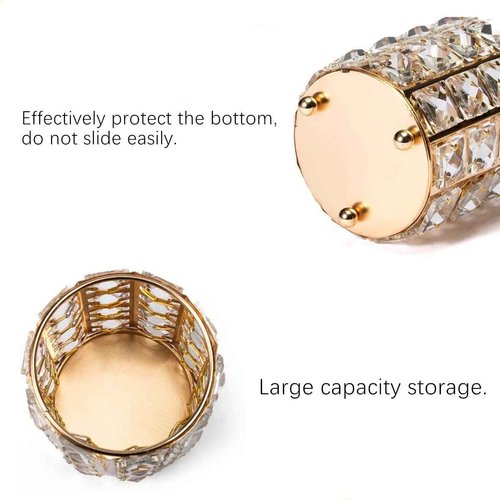 AISIBO Crystal Beads Makeup Brush Holder, Makeup Brush Organizer Vanity Decor, Handcrafted Cosmetics Brushes Cup, Crystal Cup for Makeup Brushes(Gold)