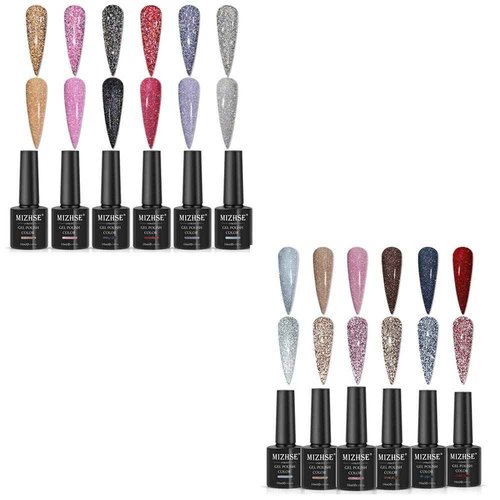 MIZHSE Diamond Gel Nail Polish, Reflective Colorful Glitter Gel Polish Set Reflective Diamond Gel Nail Polish, Sliver Glitter Gel Polish Set