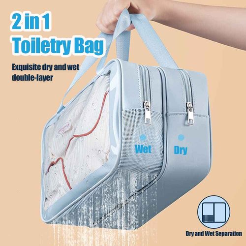 YIMIKE Travel Toiletry Bag, 2 in 1 Large Clear Makeup Bags,Cosmetics Bag,Transparent Skin Care Bag for Toiletries,Waterproof & Draining,PVC Toiletry Organizer Thickened Wash Bag for Women Men