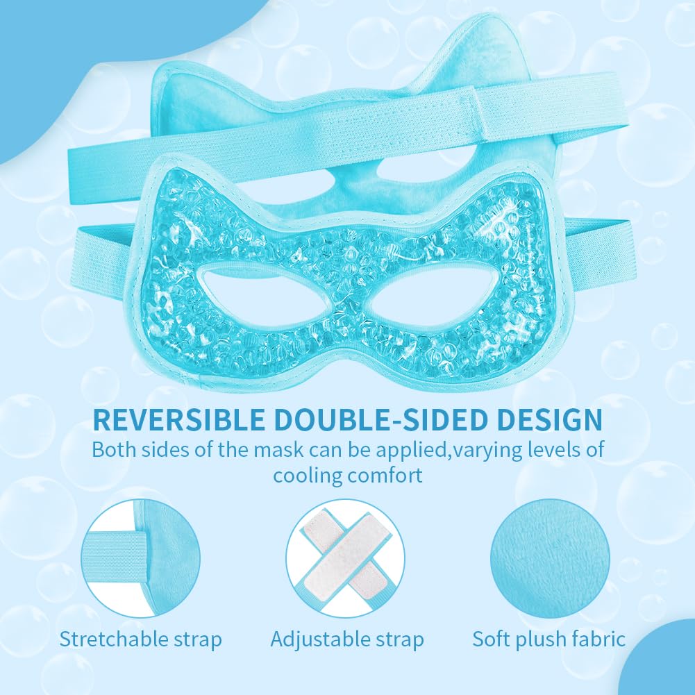 CONBELLA Cooling Eye Mask, Gel Eye Mask Hot Cold Use, Cold Eye Mask for Puffy Eyes, Dry Eyes, Headaches, Migraines, Sinus, Dark Circles (2 blue)