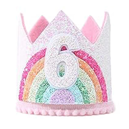 Sundecor Baby Princess Birthday Rainbow Crown, Number 6 Glitter Headband Birthday Crown Birthday Hats for Kids 6th Girls Birthday Photo Props Hair Accessories Crown Birthday Party Supplies Decoration