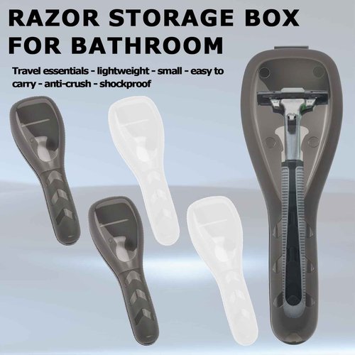 LUSTRIB 4 Pcs Razor Travel Case Set, 2 Black & 2 White Transparent Portable Manual Razor Cover, Travel Manual Shaver Razors Cover Holder Universal Shaver Storage Box Holder for Men (2.3x6.7)