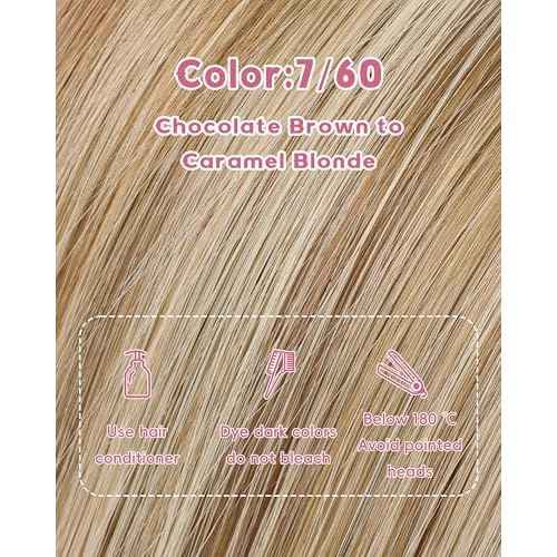 Microlink Hair Extensions Human Hair,22 Inch #7/60 Chocolate Brown to Caramel Blonde Micro Loop Microbead Micro Link Hair Extensions Human Hair Invisible Straight 30g/30s