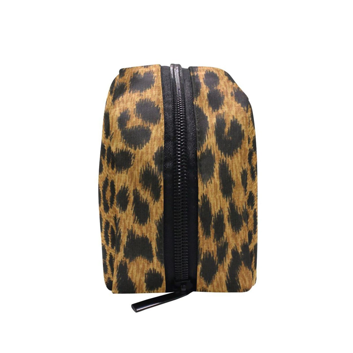 JHKKU Leopard Print Animal Makeup Bag Portable Square Cosmetic Bag Black Zipper Storage Bag for Women Travel Toiletry Bag