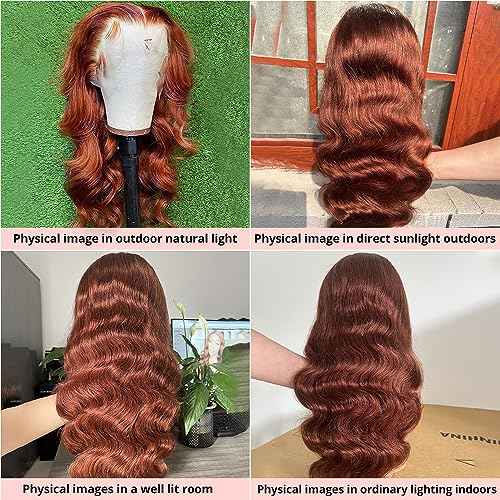 180% Density Reddish Brown 13x6 Lace Front Wigs Human Hair Pre Plucked 13x6 HD Transparent Body Wave Lace Front Wigs For Women Ginger #33 Colored Brazilian Virgin Hair Glueless Wigs Human Hair 22Inch