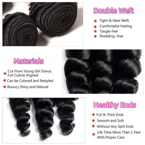 Ladiaryf Loose Wave Bundles Human Hair Short Brazilian Virgin Human Hair Bundles Loose Wave Natural Black Color Can Be Dyed and Styled Total 300g 10 10 10 Inch