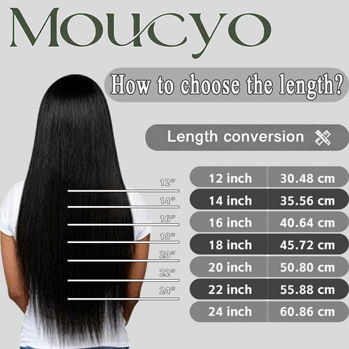 Moucyo Clip in Hair Extensions Real Human Hair 100% Brazilian Remy Human Hair Seamless Invisible clip on hair extensions for women Double Weft 7pcs 14 Inch 75g #1B Natural Black