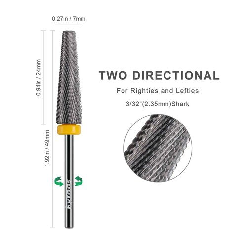 HYTOOS 5 in 1 Nail Drill Bits, Fine Safety Tapered Carbide Drill Bits for Nails, 3/32 Electric Manicure Drills Accessories Removal Gel, 2Pcs
