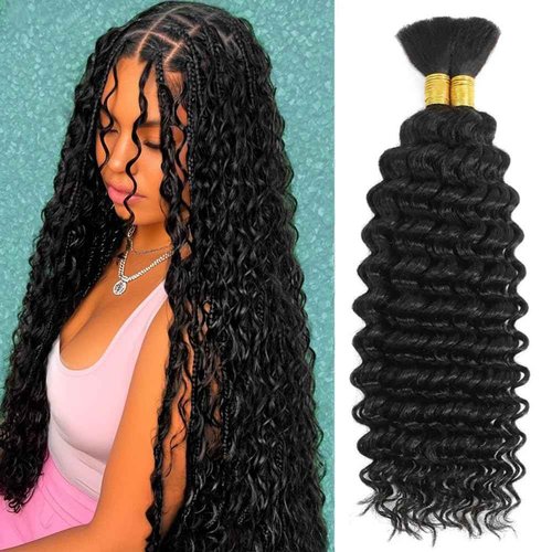 100 Percent Human Braiding Hair for Boho Braids 110g Curly Boho Hair for Braiding Deep Wave Bulk Bohemian 100% Human Hair for Micro Braiding Wet and Wavy No Weft 2 Bundles Natural Color 18 Inch