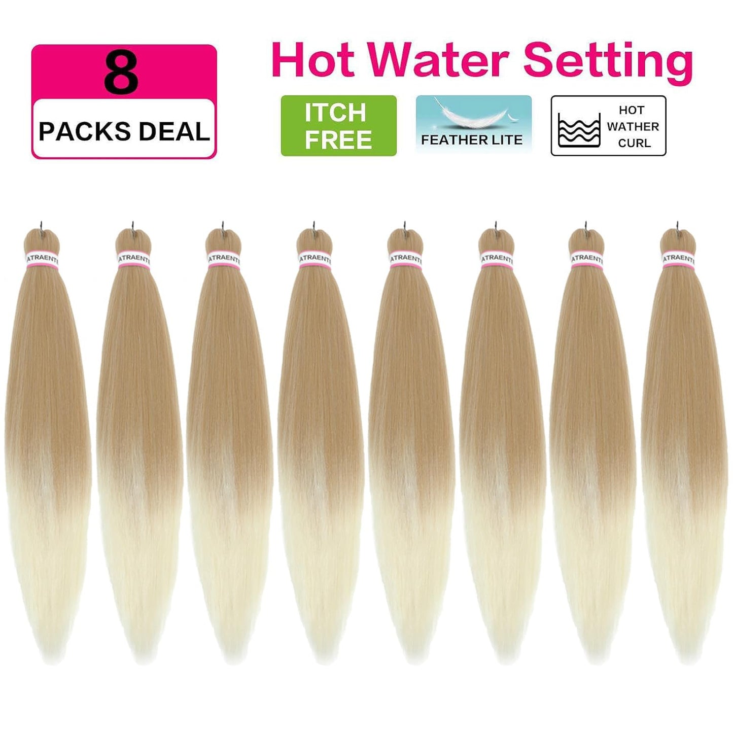 Ombre Braidng Hair 26 Inch 8 Packs Prestretched Braiding Hair, Pre Stretched Hair For Braiding, Yaki Texture Synthetic Hair For Knotless Box Braids Itch Free Hot Water Setting