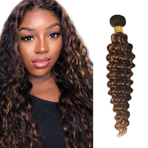 P4/30 Highlight Deep Wave Bundle Brown Human Hair Bundle Brazilian 100% Unprocessed Virgin Extensions Double Weft Piano Color 24 Inch