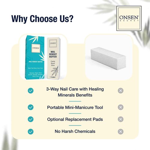 Onsen Secret Cuticle Conditioner Cream 15ml + Professional Nail Buffer Block. Cuticle Oil That Sooth, Repair & Strengthen Cuticles & Nails, 3 Way Nail Buffing Block