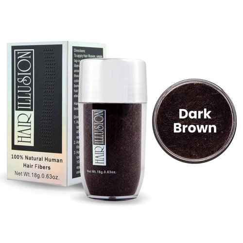 Hair Illusion Dark Brown Real Hair Fibers and Fiber Holding Spray Bundle for Thinning Hair - 100% Natural Texture, Non Synthetic Hair Fibers - Bald Spot Cover Up for Women & Men - 18 Gram