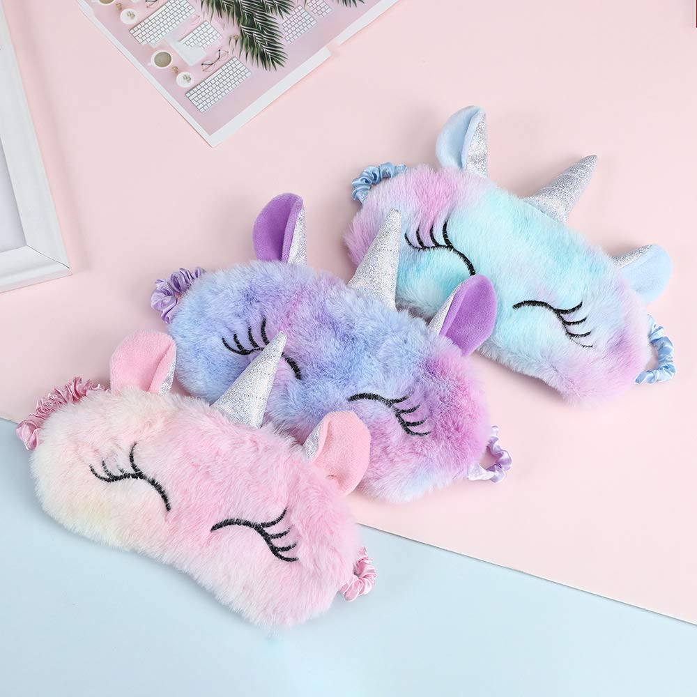 Fxaelian Cute Novelty Animal Unicorn Sleep Mask Eye Mask for Sleeping Plush Sleping Mask Unicorn Gift Blindfold Eye Cover for Women Kids Adult Girls Boys Unicorn Light Blue