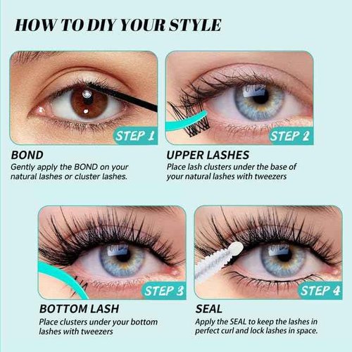 VLVLOCK Lash Clusters Kit Clear Band Natural Cluster Lashes with Bottom Lash Clusters 5-16MM Individual Lashes Wispy False Lashes with Lash Bond and Seal,Lash Tweezer DIY at Home(Ivy Kit)