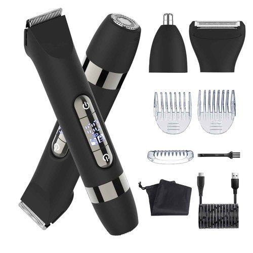 Hatteker 4 in 1 Multifunctional Dual - Head Body Hair Trimmer for Men, IPX7 Waterproof Groin & Body Hair Groomer, Rechargeable Body Electric Shaver Razor