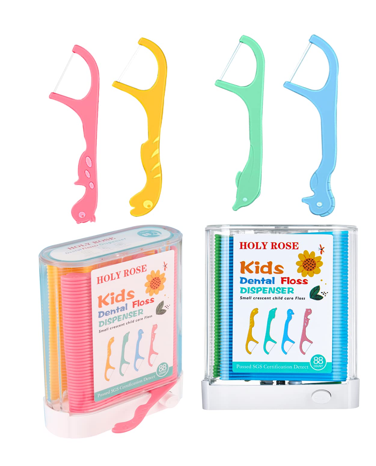 Kids Professional Dental Floss Picks Holy Rose Dental Flossers Dispenser 2Box Suitable for Teenagers,Children,Girls,Boys、Unflavored Floss Sticks,Neat,Hygienic