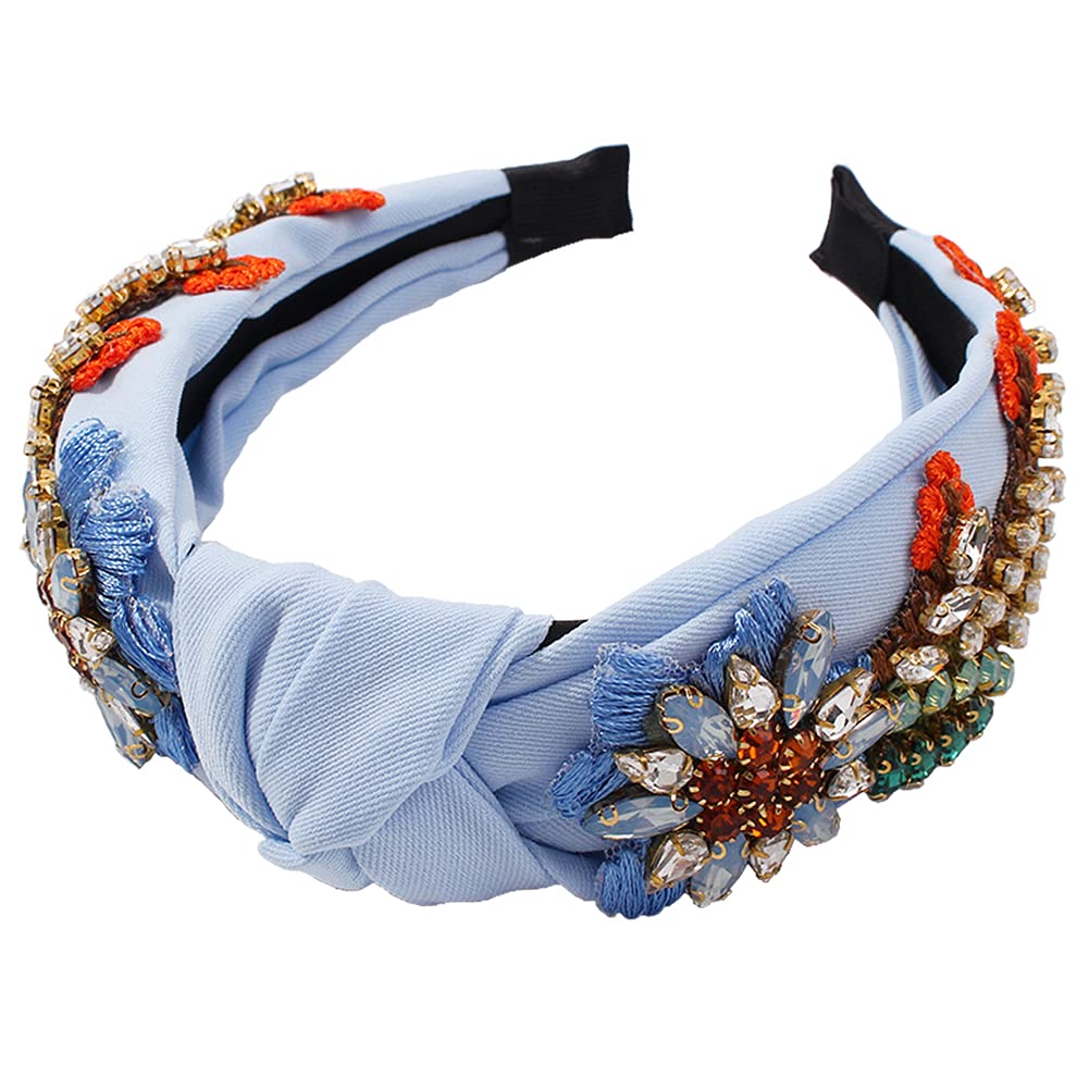 Yusier Baroque Rhinestone Crystal Headbands for Women Embroidered Hair Band Exquisite Hairband Women's Hair Accessories Hair Hoop A Variety of Colors (Blue)