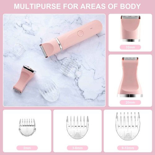 Waterproof Bikini Trimmer Women Electric Razor for Bikini Legs Pubic Hair Rechargeable Electric Shaver for Women, Green &Pink