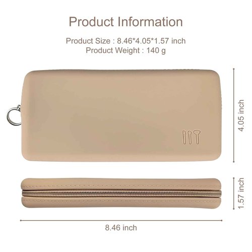 Jaasuee Zipper Makeup Brush Bag for Travel, Cosmetic Case for Women,Large Silicone Holder, Brush Pouch Case for Tools - Khaki