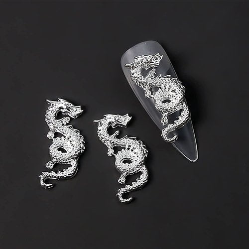 WOKOTO 20pcs Gold and Silver Chinese Dragon Nail Charms for Long Nails Dragon Jewelrys 3D Nail Jewelry for Acrylic Nails Art 3D Dragon Charms Silver Nail Studs Charms for Nails Designs Charms