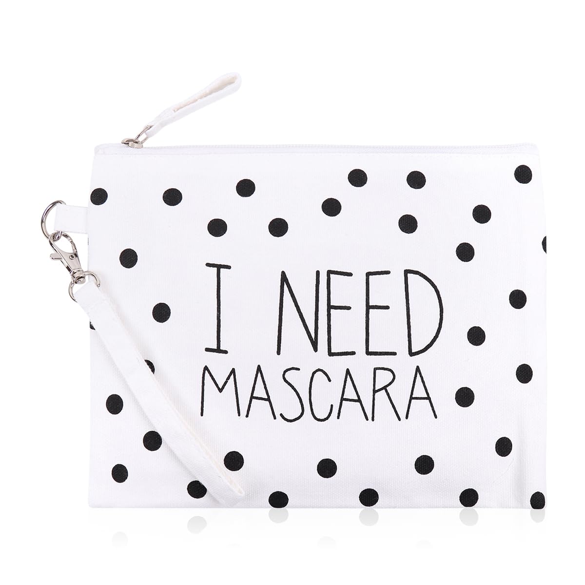 Multifunction Cute Print Travel Cosmetic Pouch Bag - Bridesmaid Gift Makeup Organizer Toiletry Wristlet Purse Inspirational Quote/Skull/Pineapple (Print Flat Pouch & Strap - I Need Mascara)