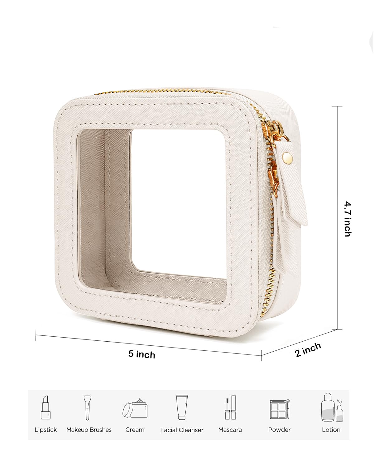 FFpaw Clear Makeup Bag, Small Makeup Bag TSA Approved Toiletry Bag Cosmetic Travel Bag Cute Makeup Bag Organizer Makeup Case Pouch Car Essentials for Women Men (Mini White)