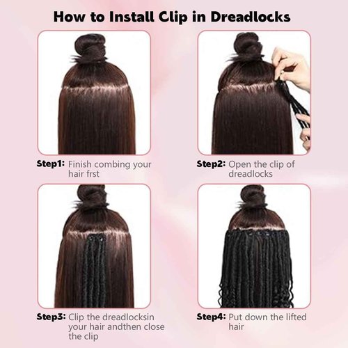 24 Inch Clip in Dreadlock Hair Extensions 10Clips 40 Strands Mixed Synthetic Dreads Extensions for Women,Handmade Soft Straight Boho Wavy Dreads,1B/30