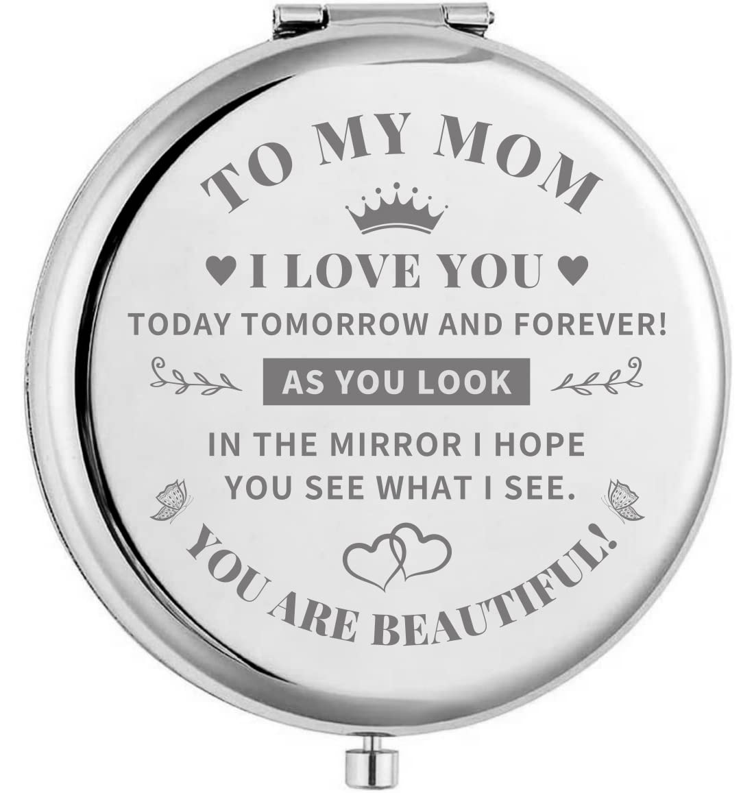 Kukeyiee to My Mom Travel Makeup Mirror, Sliver Engraved Travel Pocket Cosmetic Compact Makeup Mirror Gifts for Mother, Mom, Mother's Day, Birthday, Christmas from Son Daughter…