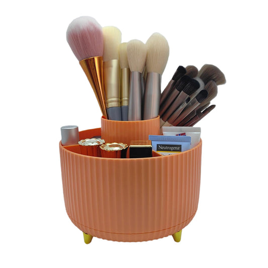 Cendray 360 Rotating Makeup Brush Holder, Makeup Desk Organizer with 5 Slots Cosmetic Brushes Storage,Makeup Organizer for Vanity, Bedroom Decor, Bathroom Organizer (Orange)