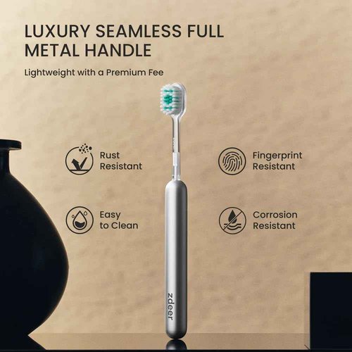 ZDEER Manual Toothbrush for Adults, Full Metal Handle, 3 Replaceable Toothbrushes Heads (Whitening, Gum Care, Cleaning), Eco-Friendly Portable Travel Toothbrush