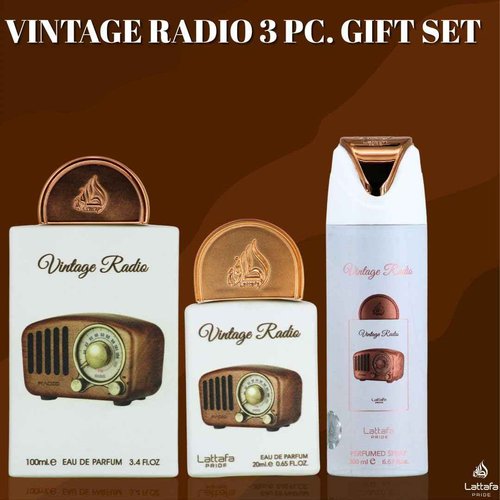 Lattafa Pride Vintage Radio 3-Piece Gift Sets – Long Lasting Arabian Perfume For Men – Eau De Parfum & Perfumed Spray – Perfume Men With Amber, Smoky Woods & Vanilla Notes - Premium Gift Box