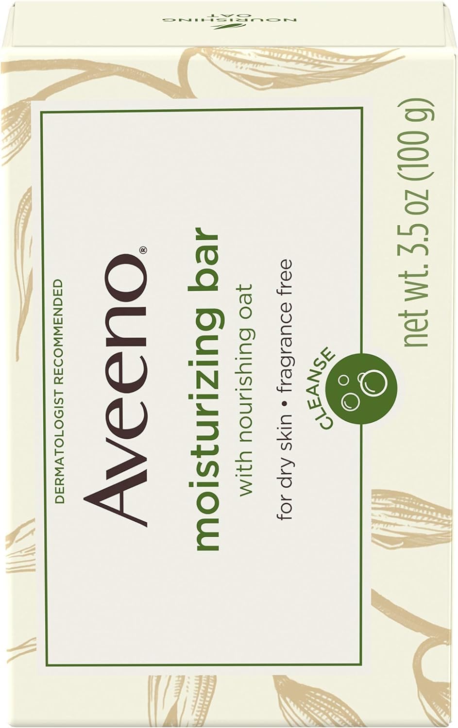 Aveeno Gentle Moisturizing Bar Facial Cleanser with Nourishing Oat for Dry Skin, Fragrance-free, Dye-Free, & Soap-Free, 3.5 oz (Pack of 6)