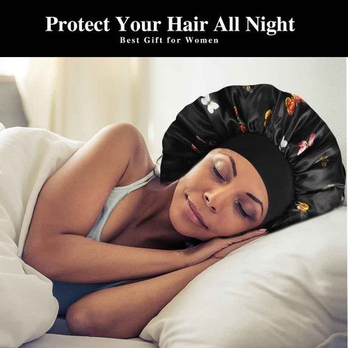 4pcs Large Satin Bonnets for Sleeping, Silky Hair Bonnet for Curly Hair Black Women Braid, E