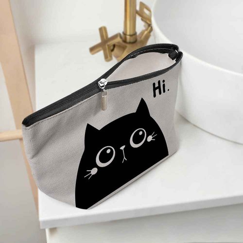 Cute Cat Mom Gifts, Cat Makeup Bag, Funny Cosmetic Bag Cat Gifts for Women, Cat Lover Gifts for Women Sister Girls Best Friend Birthday Christmas Halloween Friendship Travel Toiletry Bag, Grey