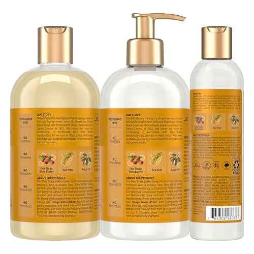 SheaMoisture Deep Moisturizing Hair Care 3 Count Raw Shea Butter For Curly, Dry and Damaged Hair Sulfate Free Shampoo and Conditioner, Hair Detangler with Sea Kelp and Argan Oil