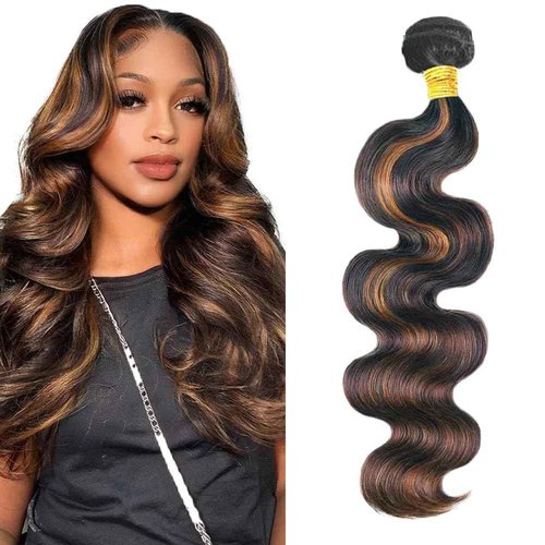 1B30 Highlight Human Hair Bundles Body Wave Light Brown Ombre Bundle Quick Weave Wet and Wavy Unprocessed Native Virgin Raw Trippy Hair Extensions 1 Bundle 22 Inch Double Weft for Black Woman